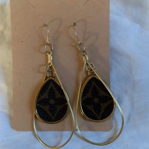 Designer Up cycled Brass wire L V Monogram earrings New Boho style Mother’s Day
